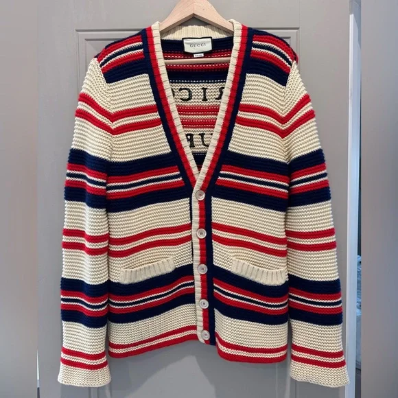 Gucci Red and Navy Striped Cardigan (Men’s XS/Womens Small/Medium) - Picture 1 of 11